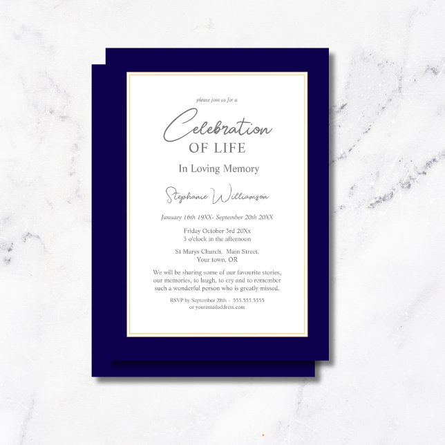 Livets firande Navy & Guld Inbjudningar (Skapare uppladdad)