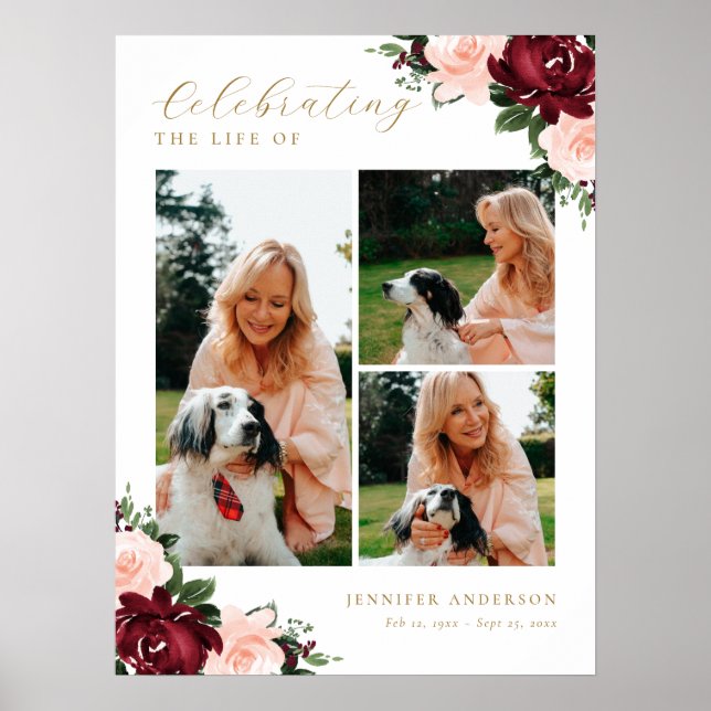 Livets firande Rosa blommig foto välkomstskylt Poster (Framsidan)