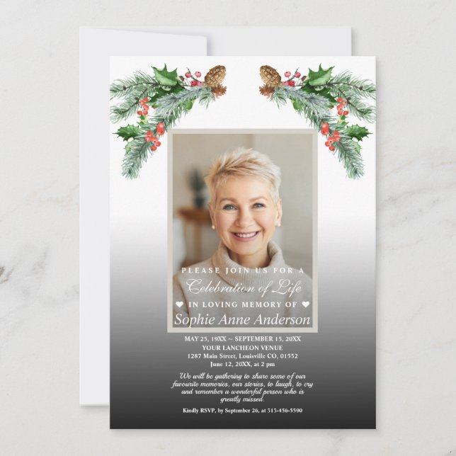 Livets firande Vinterbukett Foto Minnesstund  Inbjudningar (Framsida)