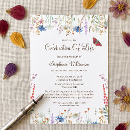 Livets firande Wildflower & Butterfly Inbjudningar