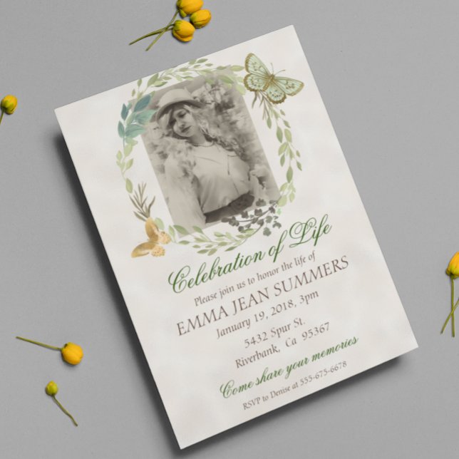 Livets fjärils krans grönska firande inbjudningar (Skapare uppladdad)