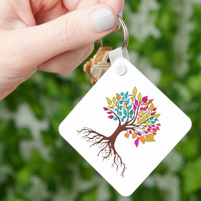 Livets livfulla träd: Rötter och färggranna blad Nyckelring (Vibrant Tree of Life: Roots and colorful leaves. Keychain)