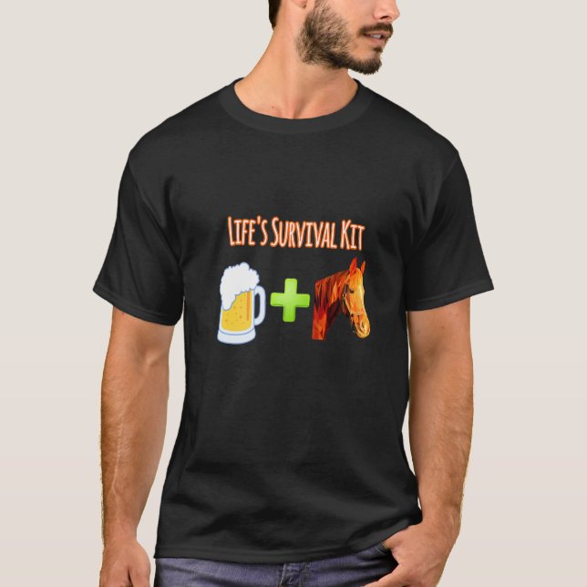 Livets överlevnadssats Beer Plus Horses T Shirt (Framsida)