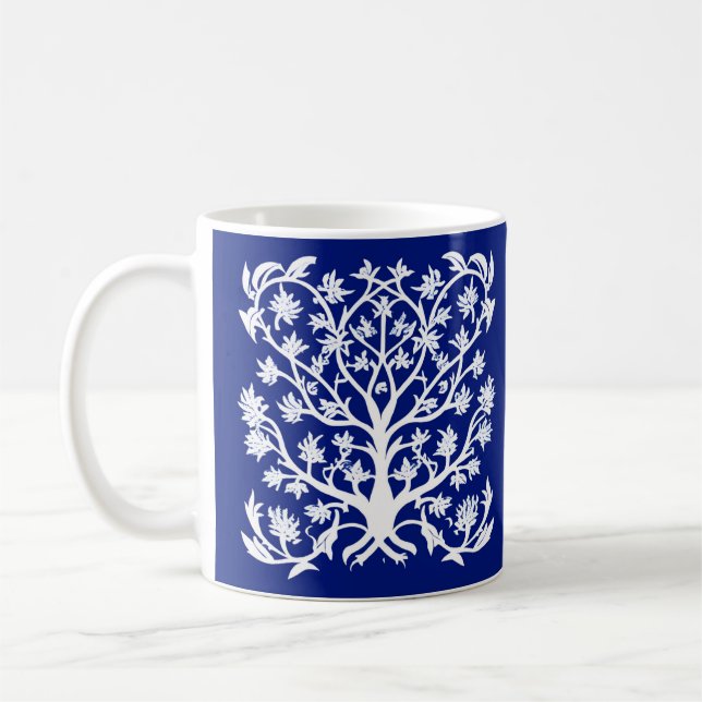 Livets träd #4 White och Cobalt Blue Kaffemugg (Vänster)