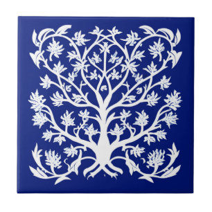 Livets träd #4 White och Cobalt Blue Kakelplatta