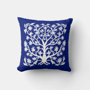 Livets träd #4 White och Cobalt Blue Kudde