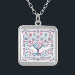 Livets träd Andlig Silverpläterat Halsband<br><div class="desc">Vackert livets träd-design i blå och rosa blandad färger.</div>