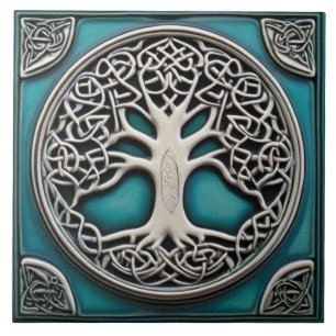 Livets träd Aqua Turquise Faux Relief Celtic Kakelplatta