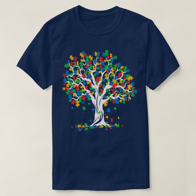 Livets träd Autism Awareness Month Funny ASD Supp T Shirt (Design framsida)