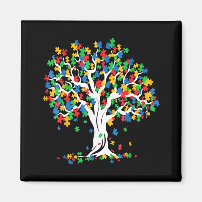 Livets träd Autism Awareness Month Roligt ASD Supp Magnet (Framsidan)