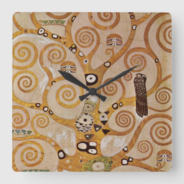 Livets Träd av Gustav Klimt, Stilisert jugendstil Fyrkantig Klocka (Framsida)
