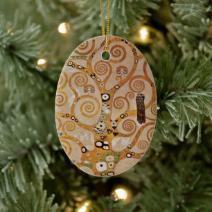 Livets Träd av Gustav Klimt, Stilisert jugendstil Julgransprydnad Keramik
