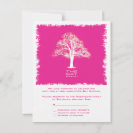 Livets Träd Bat Mitzvah RSVP Svarskort Rosa Inbjudningar