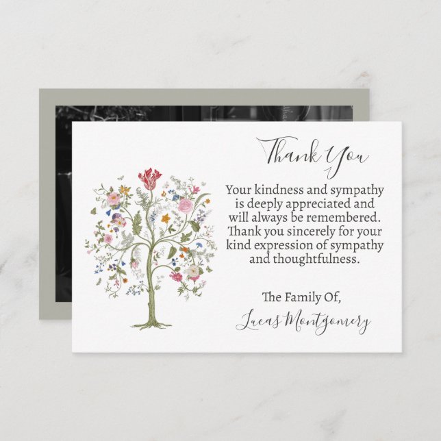 Livets träd-begravningsfoto-Tack, sympati Anteckningskort (Fram/baksida)