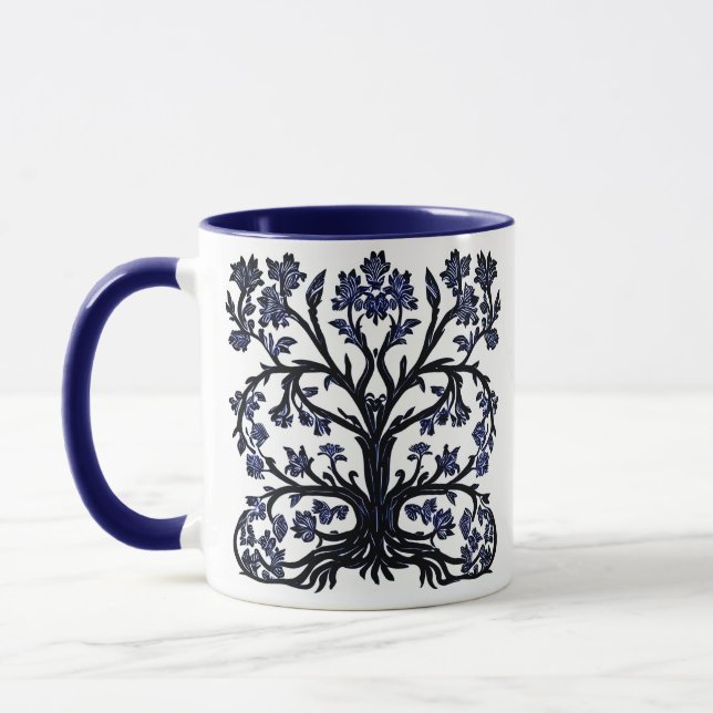 Livets träd Blommigt #2 Koboltblått och vitt Mugg (Vänster)