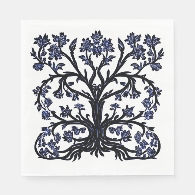 Livets träd Blommigt #2 Koboltblått och vitt Pappersservett (Framsidan)