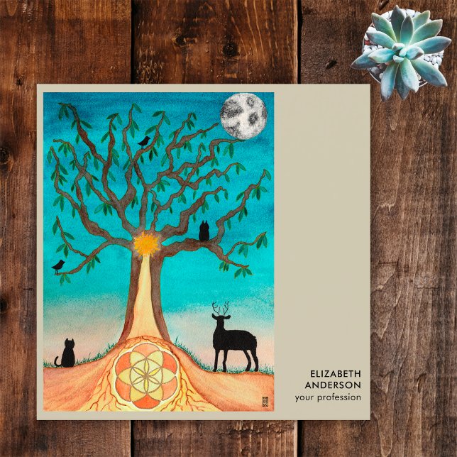 Livets träd Connect with US Social Media QR-kod Fyrkantigt Visitkort (Front)