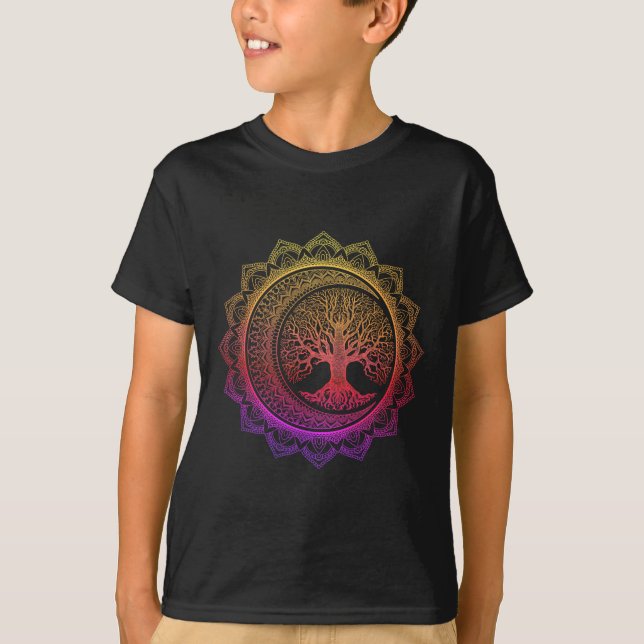 Livets Träd Crescent Månefaser Blommig Mandala Yo T Shirt (Framsida)