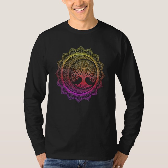 Livets Träd Crescent Månen Faser Blommig Mandala Y T Shirt (Framsida)