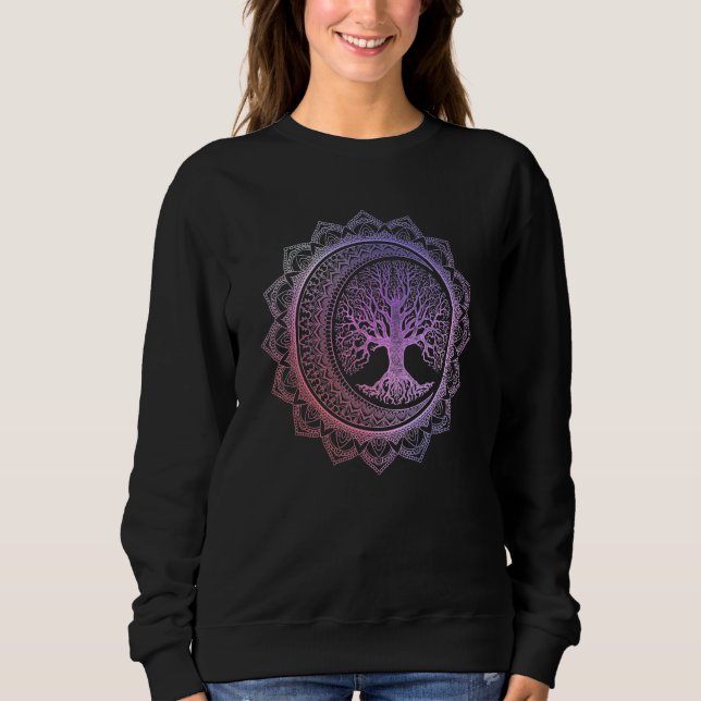 Livets Träd Crescent Månfaser Blommig Mandala Yo T Shirt (Framsida)