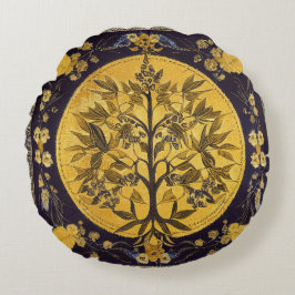 Livets träd efter kedoki black guld embroidery Thr Rund Kudde