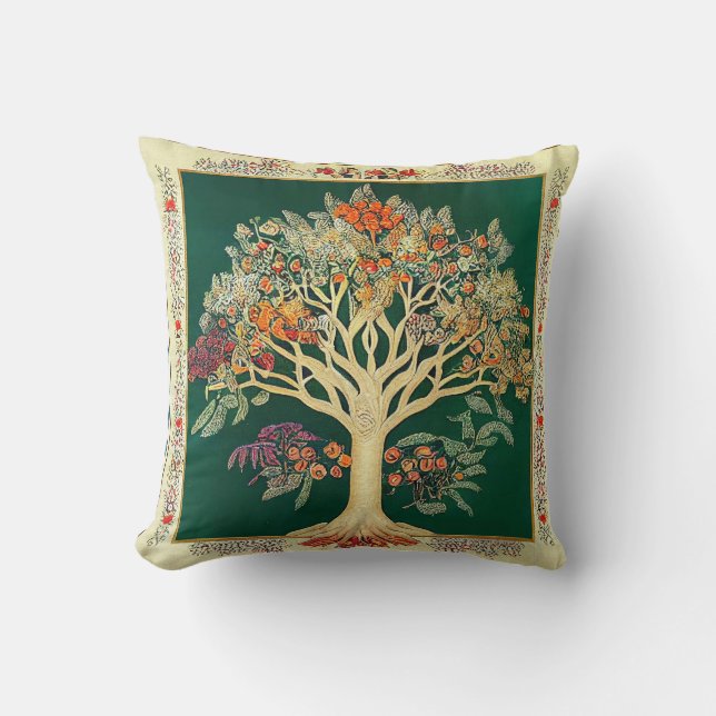 Livets träd efter kedoki Grönt Embroidery Kudde (Framsida)