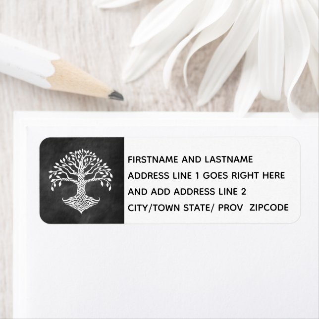 Livets träd-etikettbild på Lämnat Returadress Etikett (Insitu)