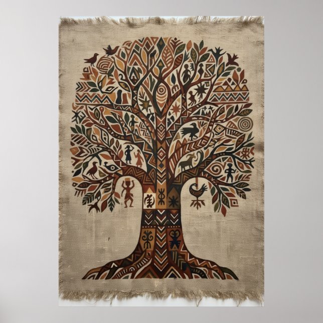 Livets träd Folklig konstaffisch | Kalamkari Boho  Poster (Framsidan)