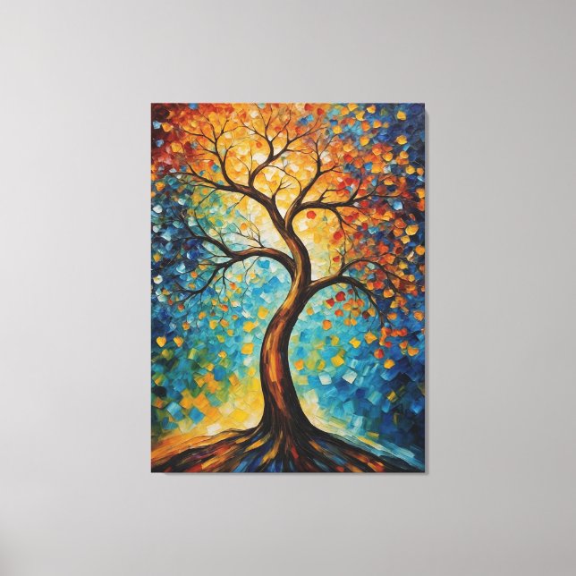 Livets träd glasdekan nedfläckad mönster canvastryck (Framsida)