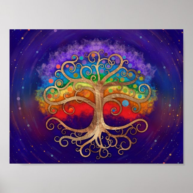 Livets träd Golden Swirl och Rainbow Poster (Framsidan)
