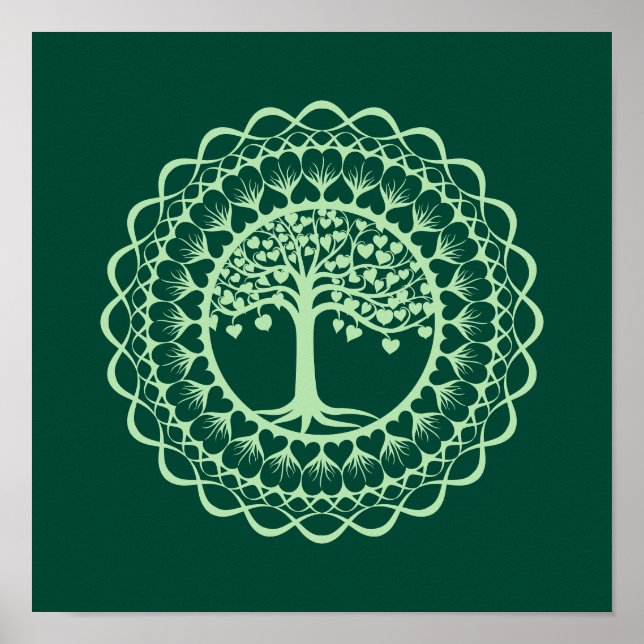 Livets träd (Grönt) Mandala Print Poster (Framsidan)