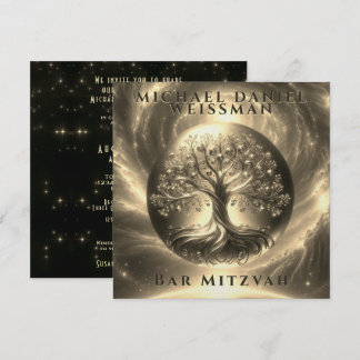 Livets träd Guld och Black Pub Mitzvah Inbjudningar