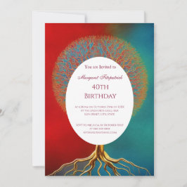 Livets träd guld röd teal oavsett Födelsedagsfest Inbjudningar
