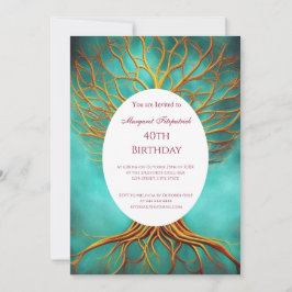 Livets träd guld teal oavsett Födelsedagsfest Inbjudningar
