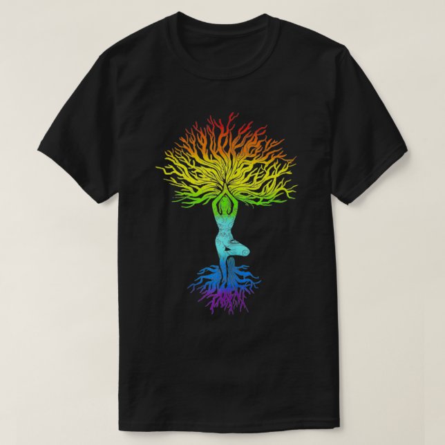 Livets träd Haka Om Woman Yoga Vrikshasana Hatha T Shirt (Design framsida)