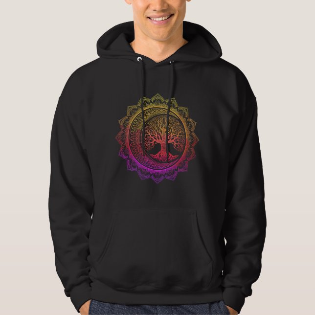 Livets Träd Halvmånefaser Blommig Mandala Yo Hoodie (Framsida)