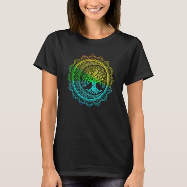 Livets Träd Halvmånefaser Blommig Mandala Yo T Shirt (Framsida)