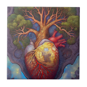 Livets träd Heart Surreal Natur Art Kakelplatta