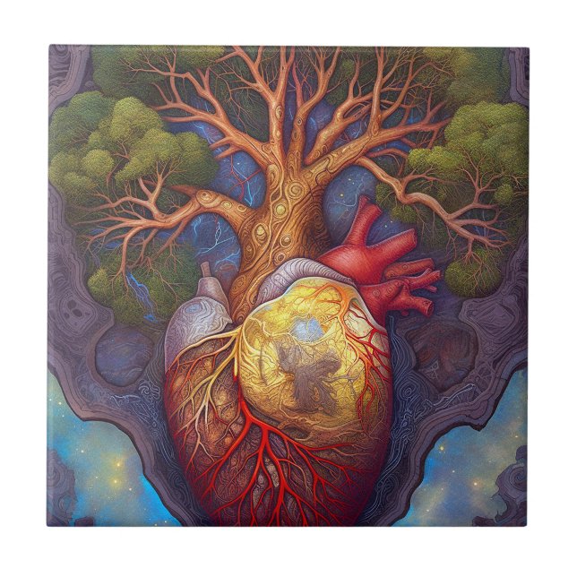 Livets träd Heart Surreal Natur Art Kakelplatta (Framsidan)