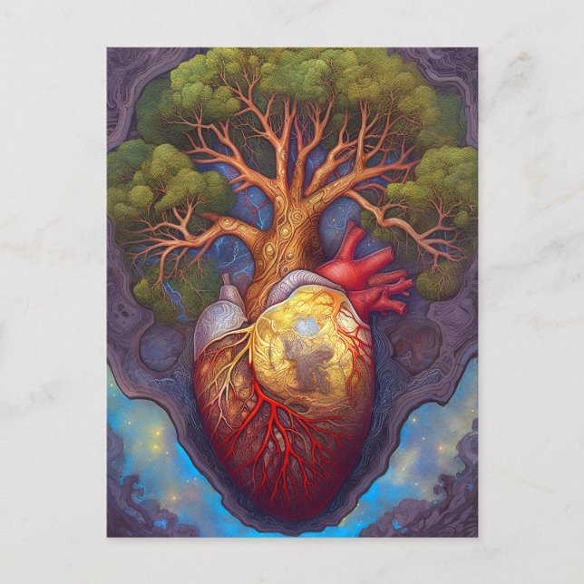 Livets träd Heart Surreal Natur Art Vykort (Framsida)