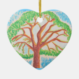 Livets träd-hjärt-ornament julgransprydnad keramik