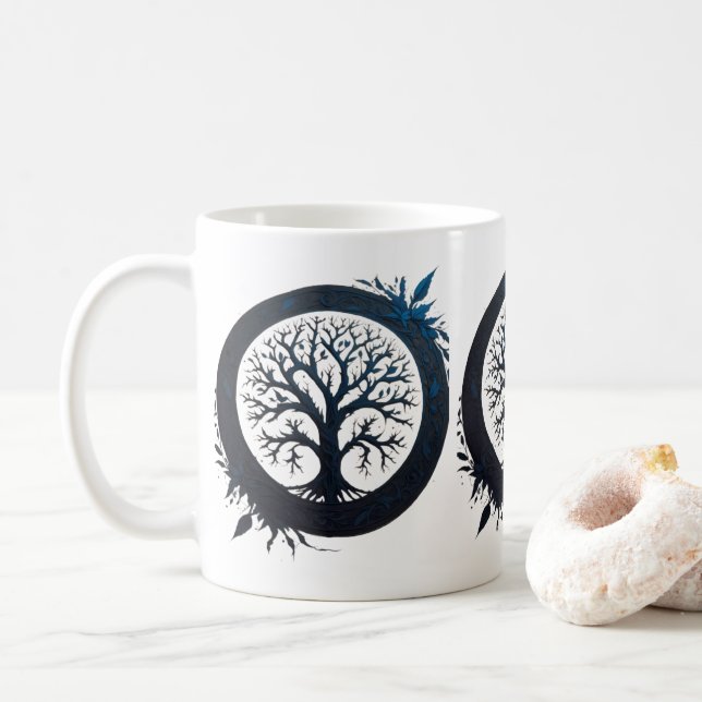 Livets träd i Blue Kaffemugg (Med munk)