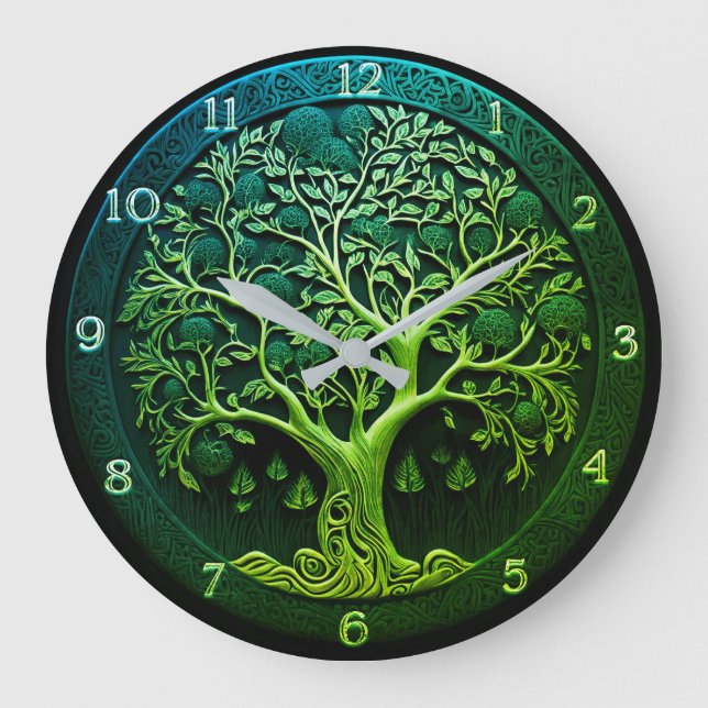Livets träd i Grönt Large Clock Stor Klocka (Framsida)