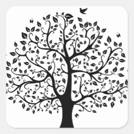 Livets träd i Svarta och vita Fyrkantigt Klistermärke