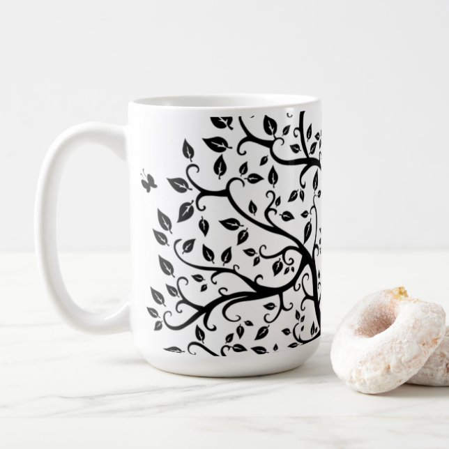 Livets träd i Svarta och vita Kaffemugg (Med munk)