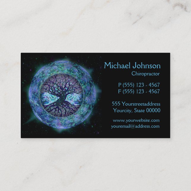 Livets träd i utrymme av Amelia Carrie Visitkort (Baksida)