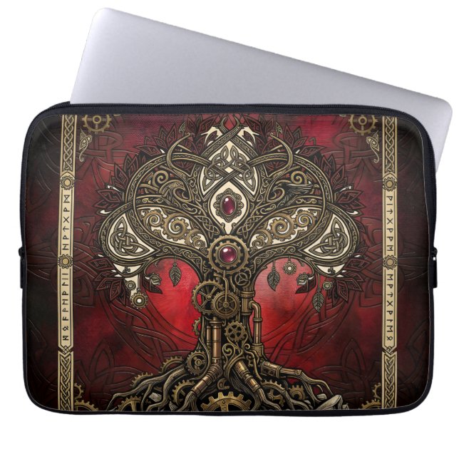 Livets Träd – keltisk gotisk Steampunk  Laptop Fodral (Framsidan)