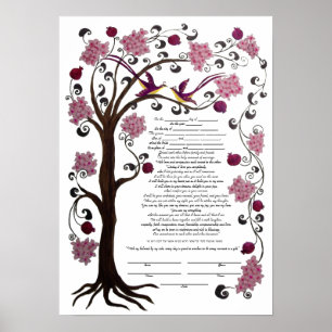 Livets träd Ketubah & granatäpplen, porträtt (råg) Poster