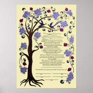 Livets träd Ketubah & granater, porträtt-hi Poster