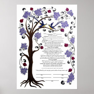 Livets träd Ketubah & granater, porträtt (hw) Poster